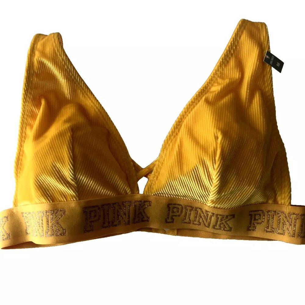 New Pink Victoria Secret Velvet yellow Bralette size medium bra